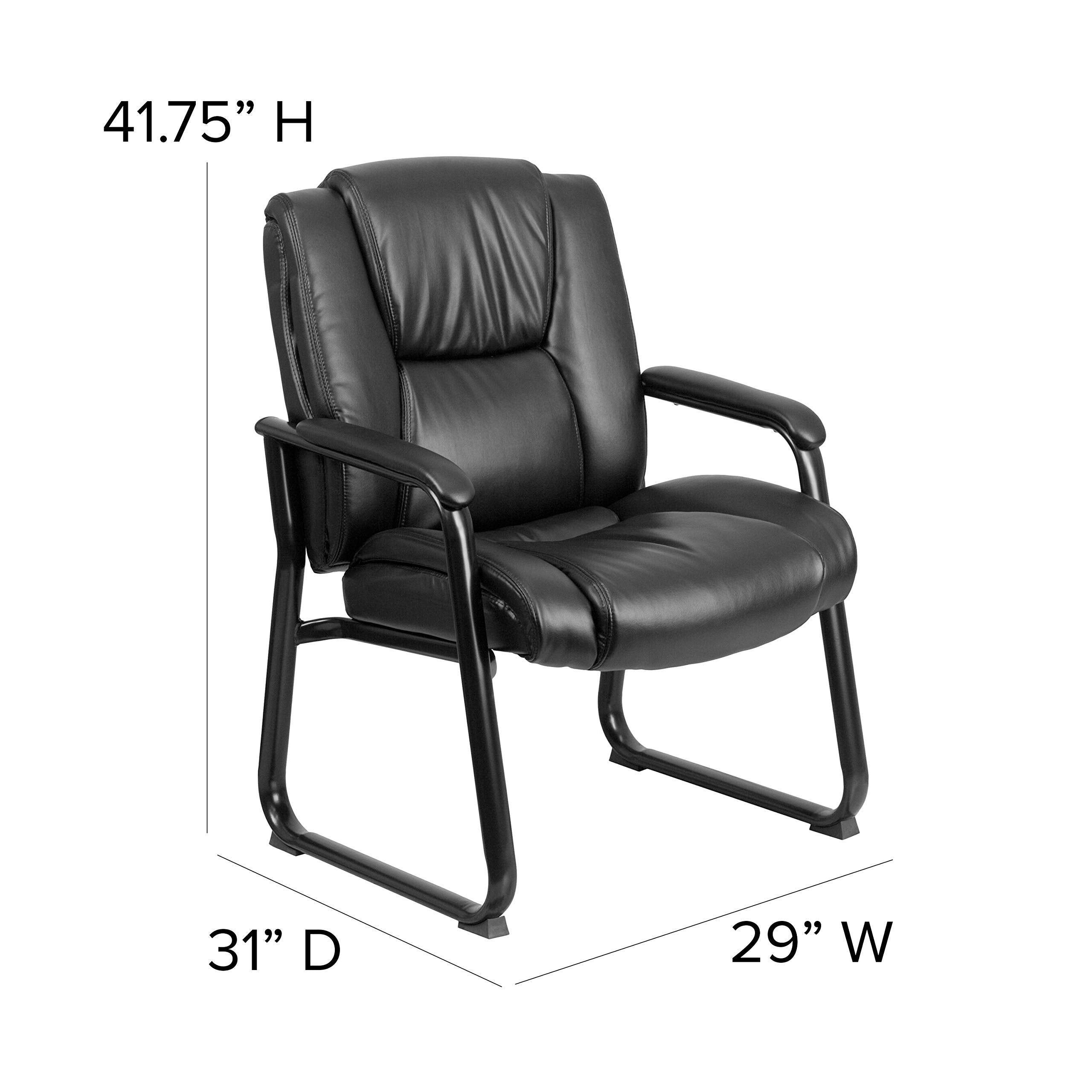 Flash Furniture LeatherSoft Executive Reception Chair with Padded Armrests and Sled Base, Upholstered Side Chair for Living Room or Office, Black