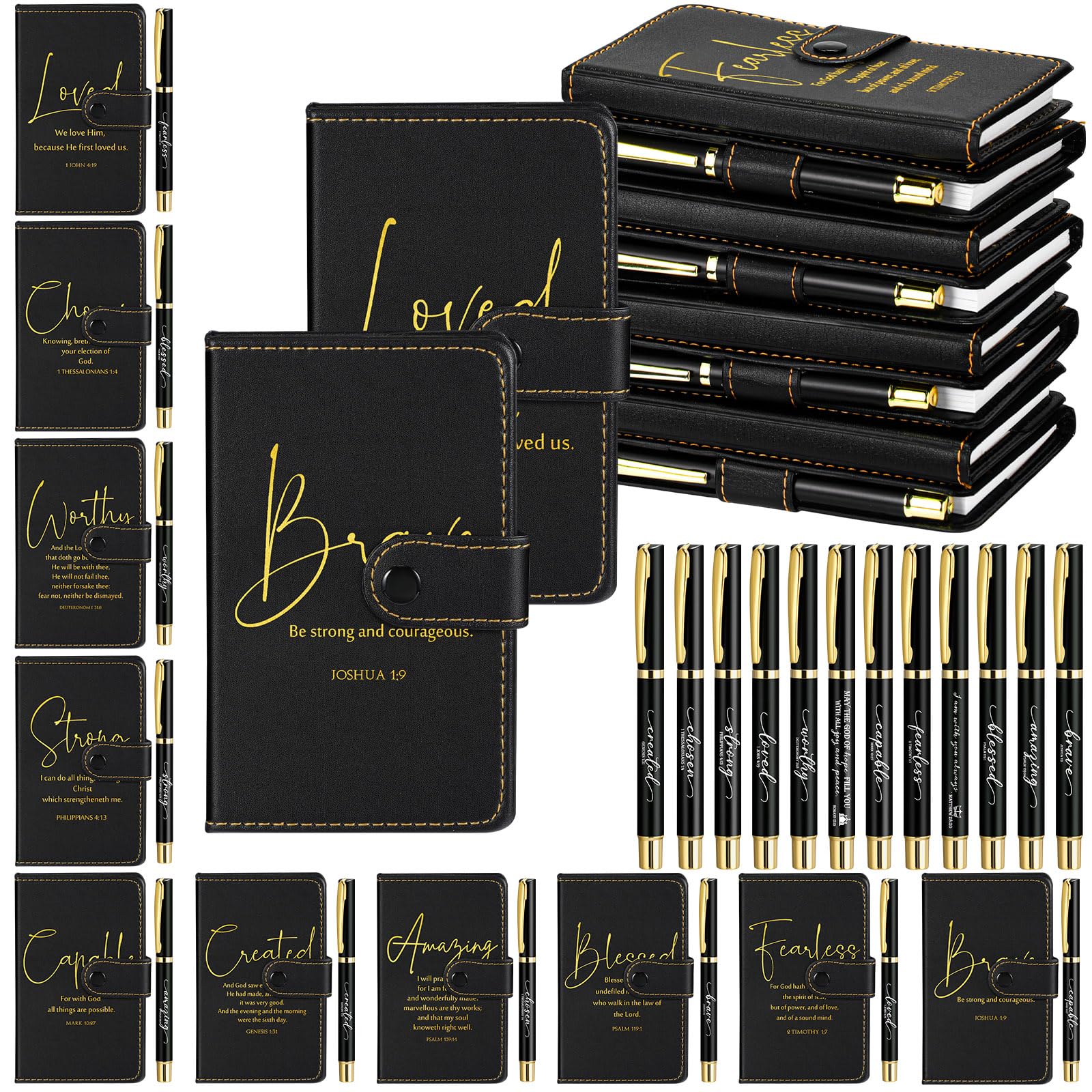 Spakon 10 Sets Christian Gifts Bulk Church Leather Notebook with Pen Pastor Appreciation Gifts Clergy Sunday School Teacher Pray