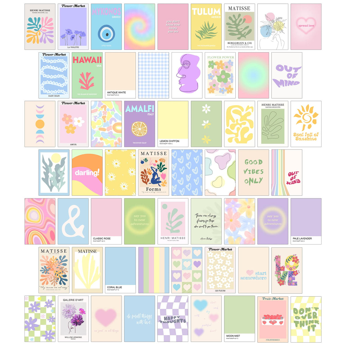 Thepaper9store Danish Pastel Collage Kit Aesthetic Room D?cor Self Adhesive Wall Posters Kit for Bed Room Decoration Teen Girls