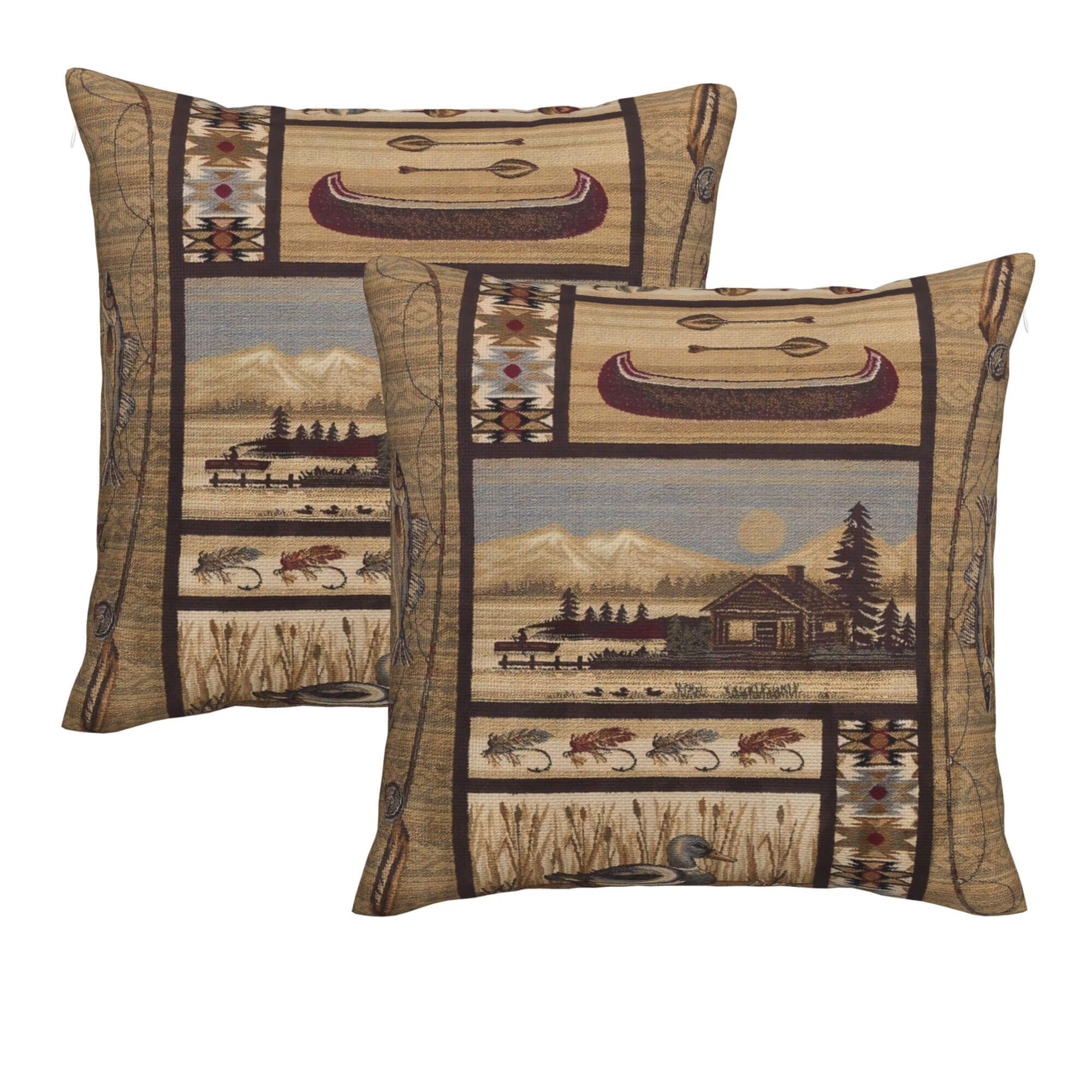 Datansen Set Of 2 Square 18X18 Inch Retro Black Throw Pillow Covers Rustic Lodge Decorative Throw Pillowcase For Home Sofa Thick