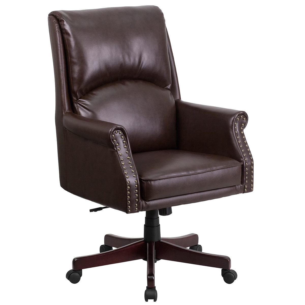 Flash Furniture Hansel High Back Pillow Back Brown LeatherSoft Executive Swivel Office Chair with Arms