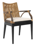 SAFAVIEH Home Collection - Gianni Brown & Dark Brown Solid Wood Rattan Arm Chair, Tropical Coastal Accent Seating for Living Roo