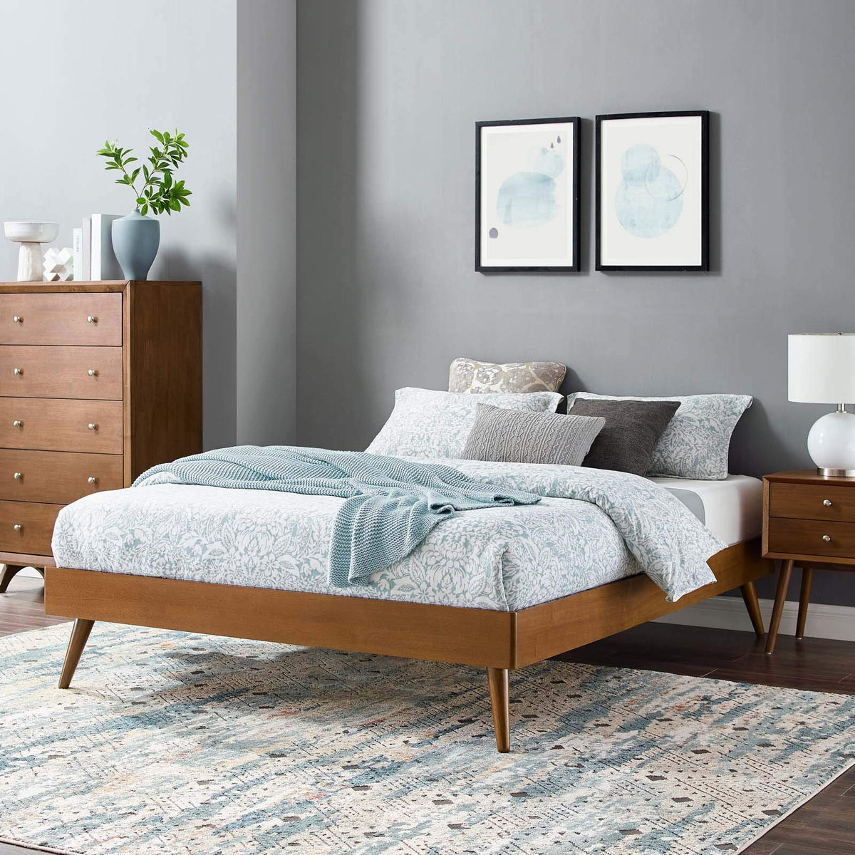 Modway Margo Queen Wood Platform Bed Frame In Walnut