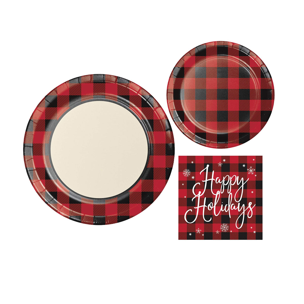 Holiday Buffalo Plaid Red and Black Party Supplies | Bundle Includes Plates and Napkins for 8 Guests