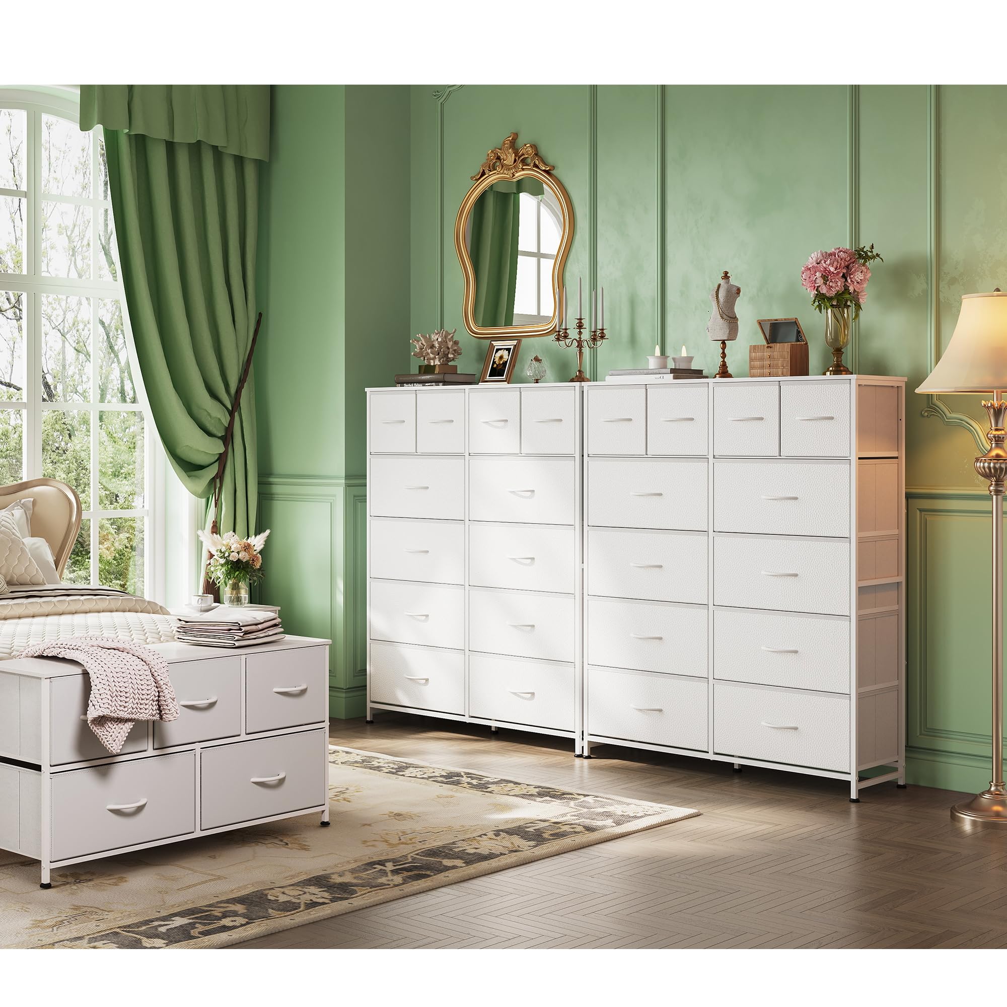 Wlive Tall Dresser For Bedroom With 12 Drawers, Dressers & Chests Of Drawers, Fabric Dresser For Bedroom, Closet, Fabric Storage Dressers With Storage Drawers, Steel Frame, Wood Top, White