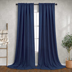 Navy Blue Long Curtains 120 Inch Length For Living Room Decor 2 Panels Rod Pocket Linen Draperies Semi Sheer Privacy Energy Efficient Dark Blue Curtains For Bedroom Sunroom Patio Door 52X120 Tall