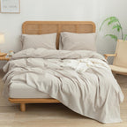 Bestouch Sheet Set 100% Washed Cotton Linen Feel Super Soft Comfortable Chic Lightweight 4 Pcs Home Bedding Set Solid Linen Grey