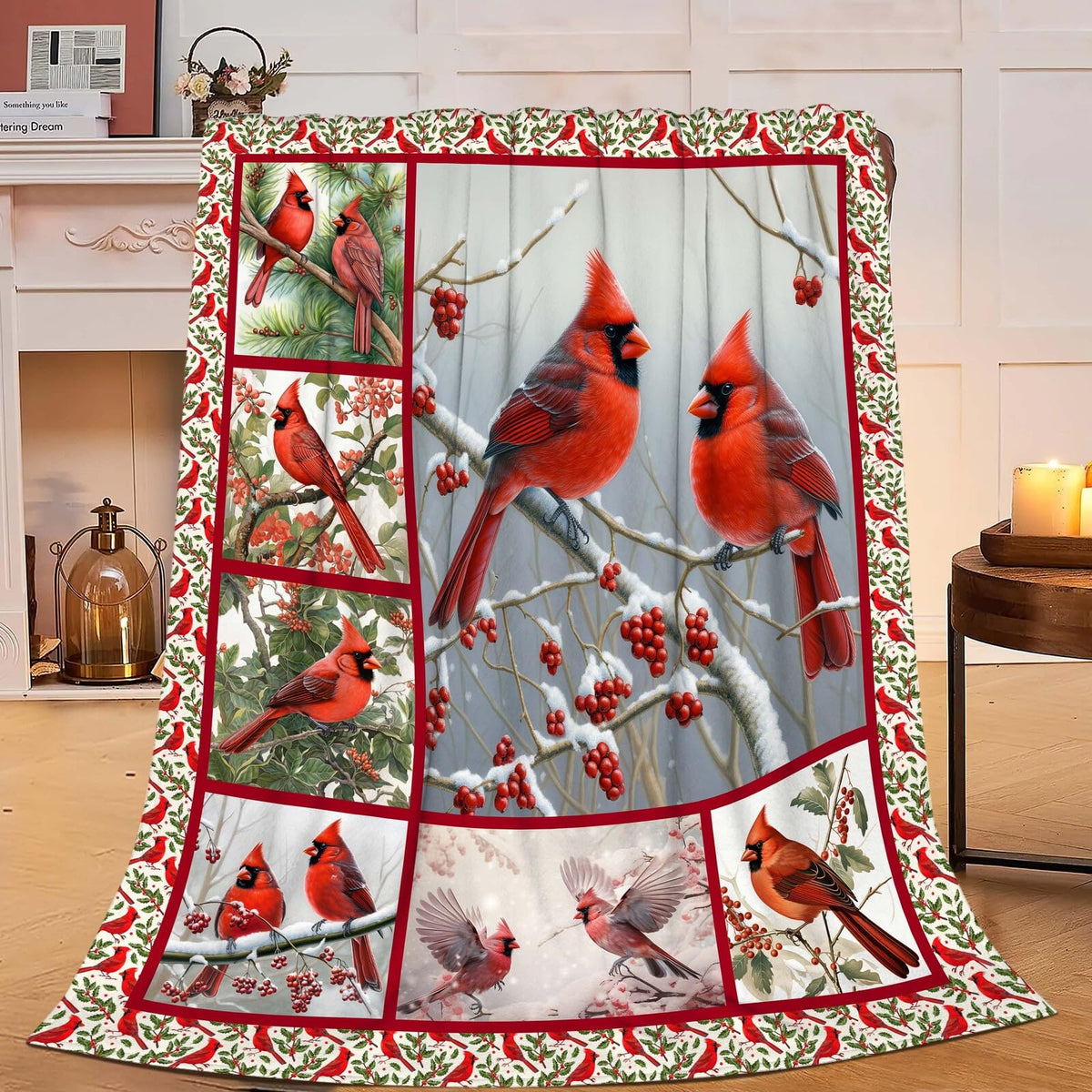 Cardinal Blanket Red Bird Throw Blanket Gifts For Women Men Boys Girls Kids Adults Super Soft Cozy Plush Fluffy Fuzzy Fleece Bla