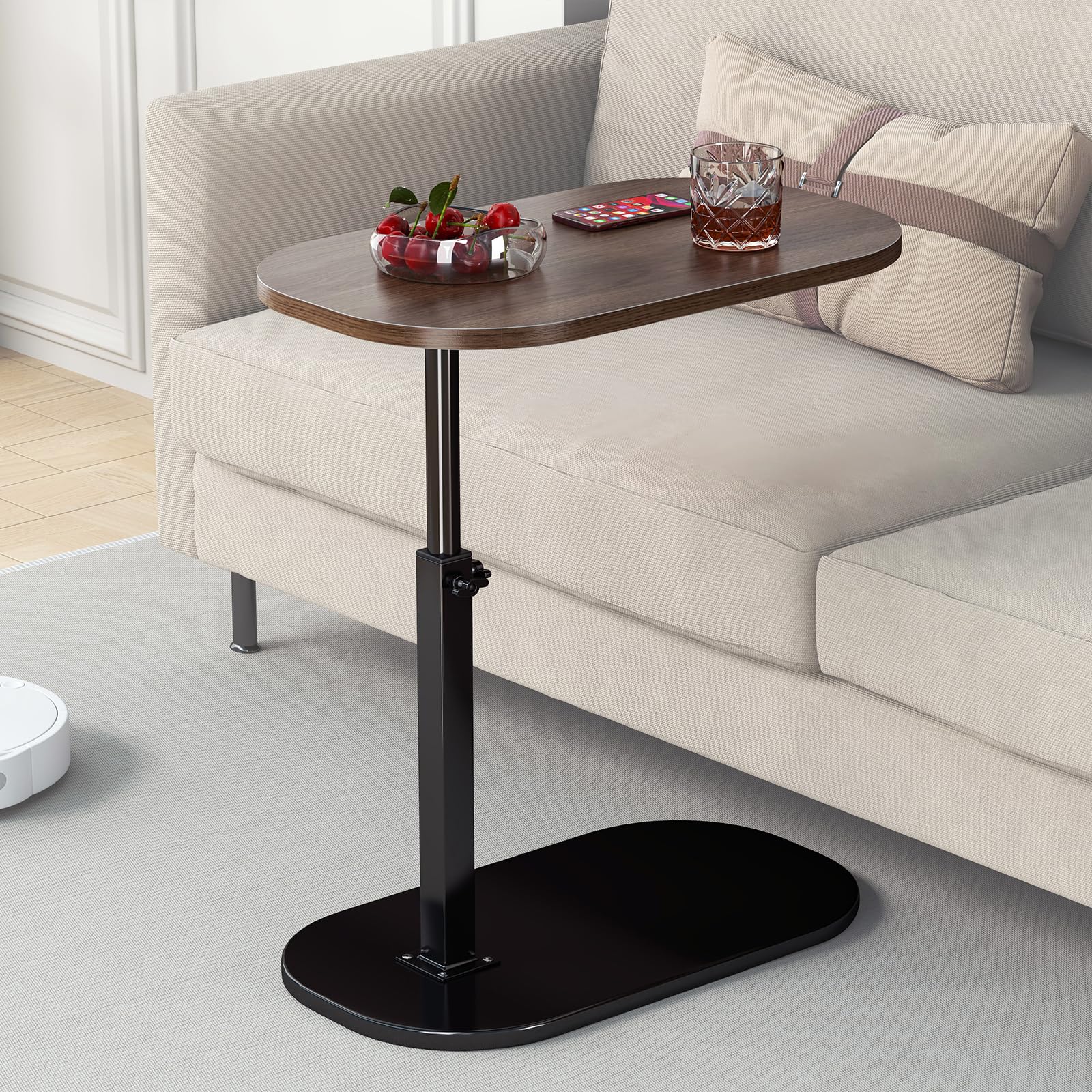 C Shaped Side Table, Adjustable Height C Shaped End Table, 360Swivel Couch Side Tables That Slide Under, Modern Small Coffee C T