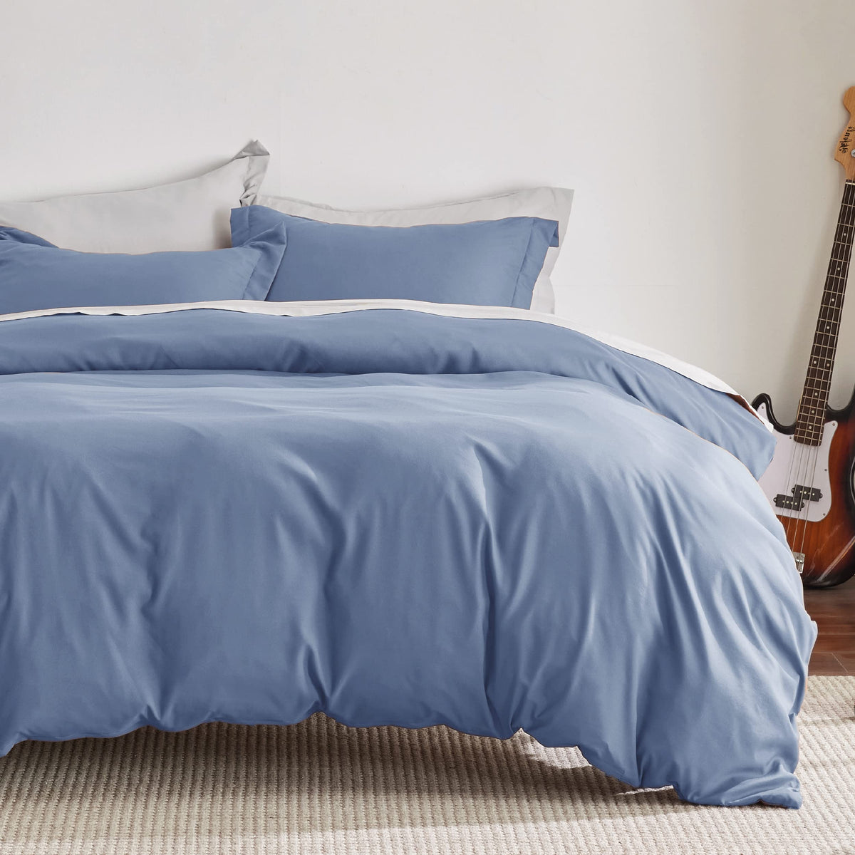 Bedsure Slate Blue Duvet Cover King Size - Soft Double Brushed Duvet Cover For Kids With Zipper Closure, 3 Pieces, Includes 1 Du