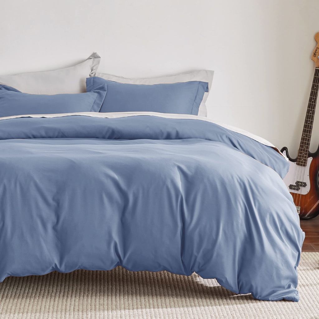 Bedsure Slate Blue Duvet Cover Queen Size - Soft Double Brushed Duvet Cover For Kids With Zipper Closure, 3 Pieces, Includes 1 D
