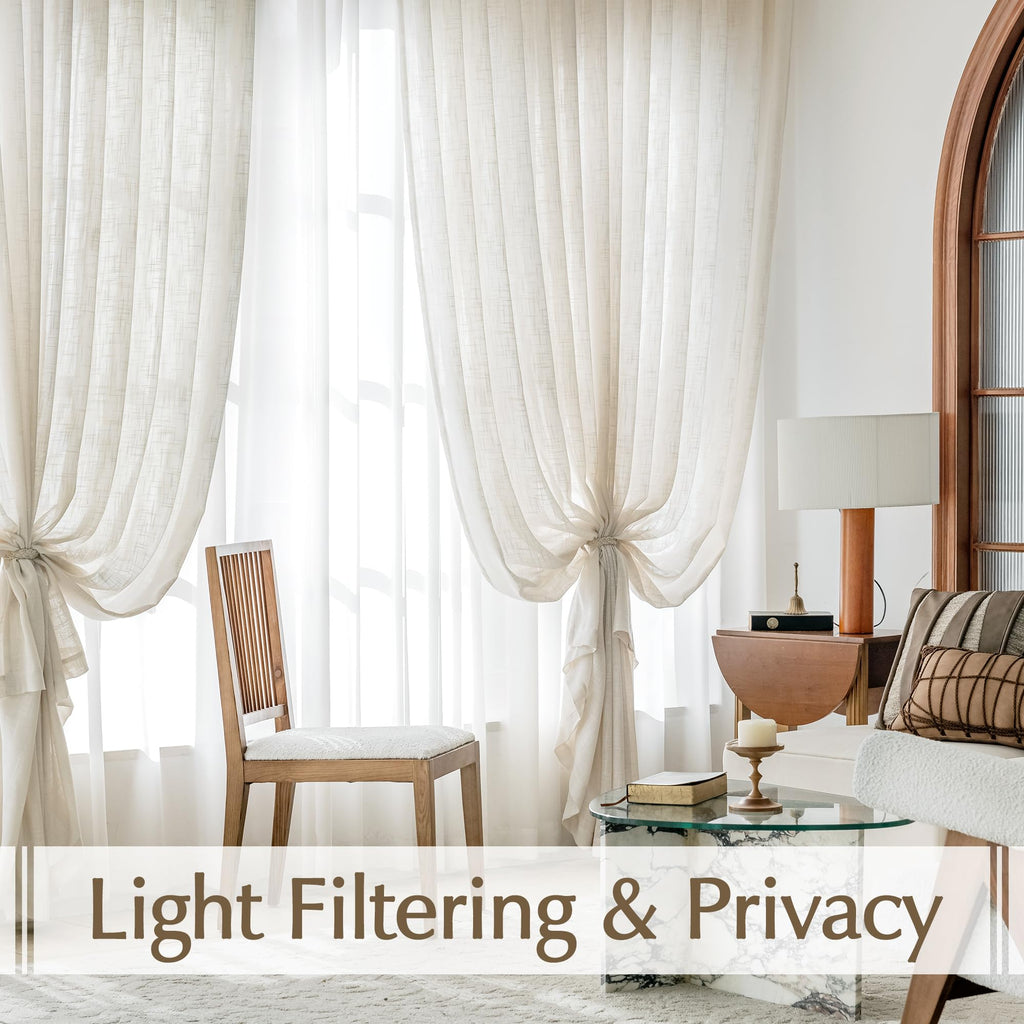 Fmfunctex Linen Semi Sheer Natural Curtains For Bedroom Living Room, Beige Curtain Panels 90 Inches Long Sheer Linen Textured Wi