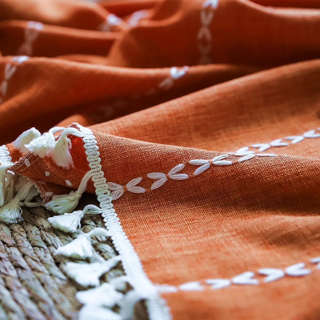 Deeprove Orange Boho Curtains 96 Inches Long With Tassel For Bedroom Living Room, Bohemian Embroidery Farmhouse Cotton Linen Fre