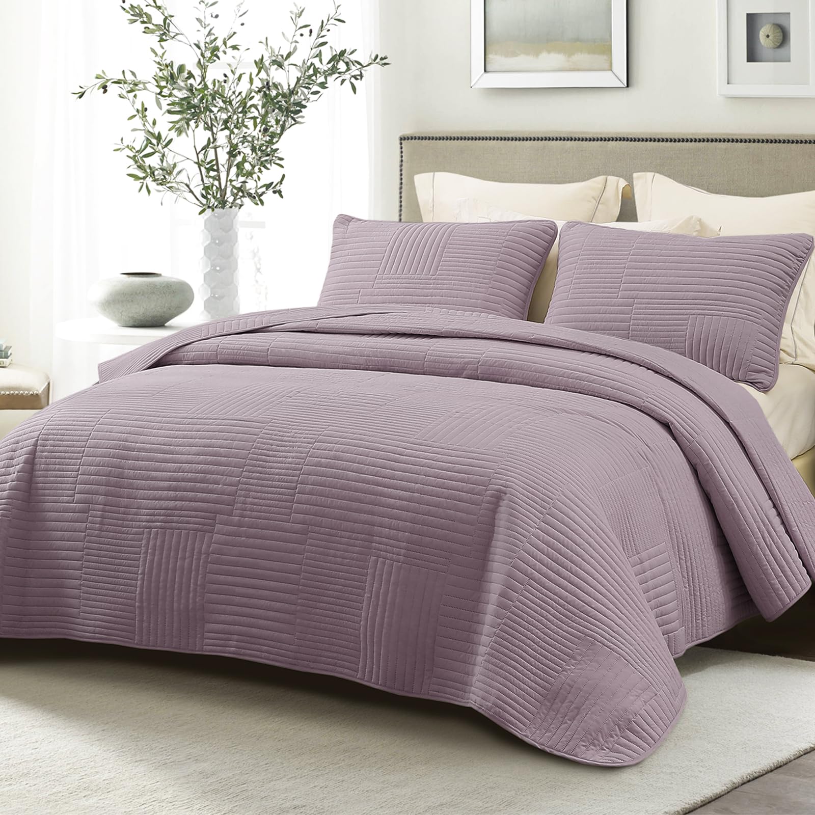 Whale Flotilla Ultra Soft Twin Quilt Bedding Set, Lightweight Fall Lilac Ash Quilts Bedspreads Twin Size, Ultrasonic Geometric C