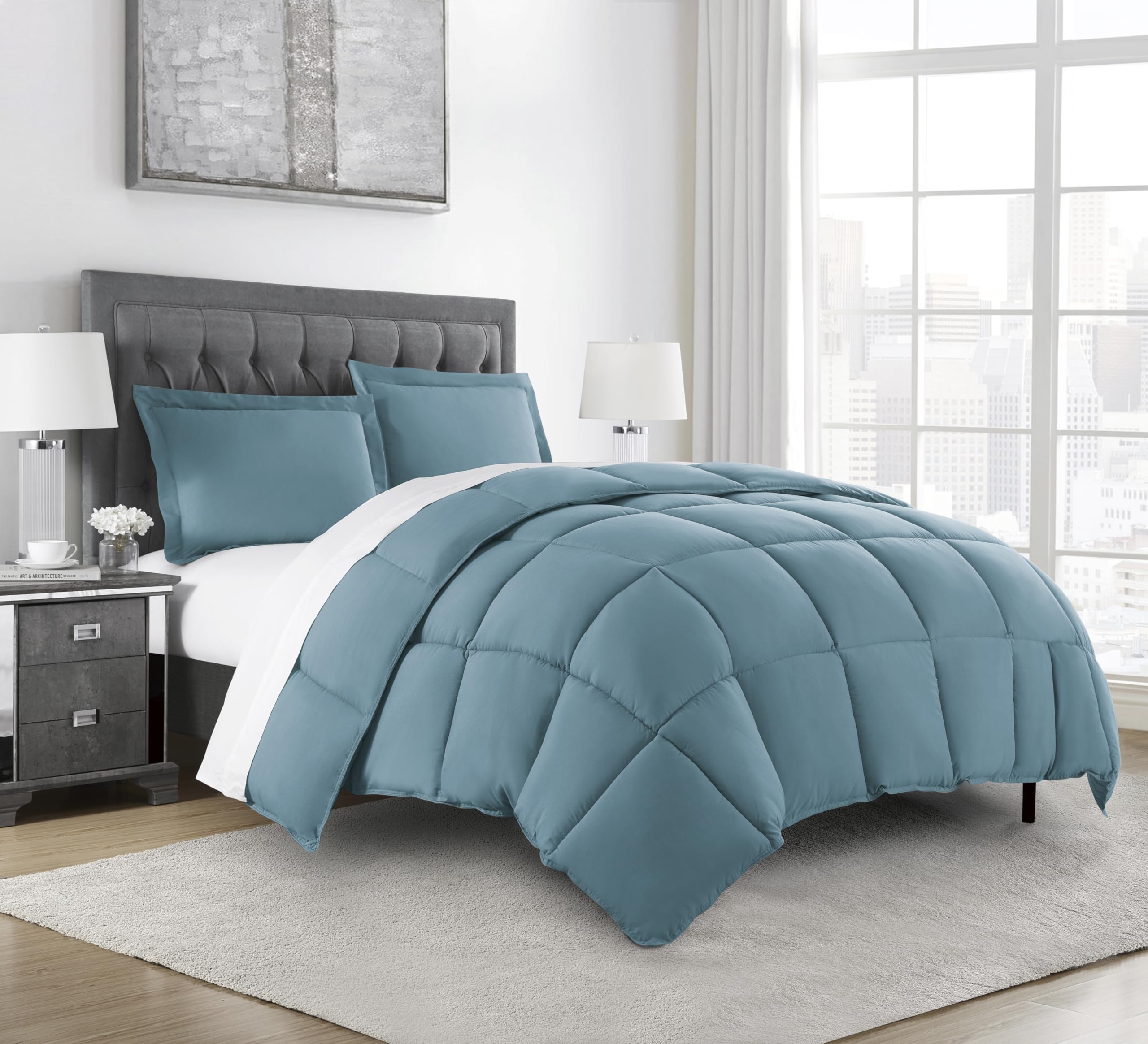 Chezmoi Collection China Blue Down Alternative Comforter Oversized Queen - 3-Piece Lightweight Comforter Set - All Seasons Micro