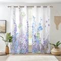 Renaiss Purple Blue Floral Print Blackout Curtains, Pastel Wild Flowers Thermal Insulated Bedroom Window Curtains, Spring Floral