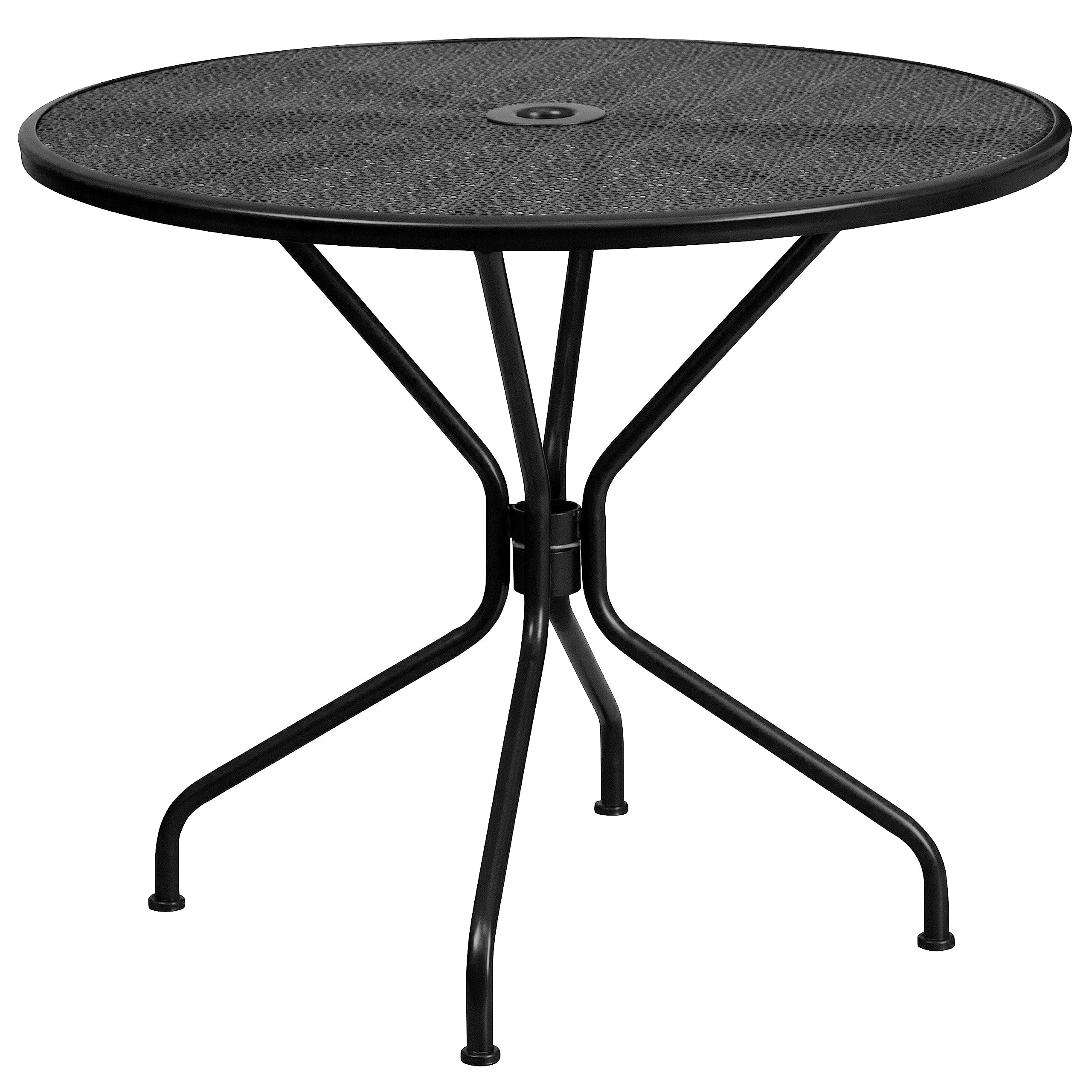 Flash Furniture Commercial Grade 35.25' Round Black Indoor-Outdoor Steel Patio Table Set With 2 Round Back Chairs