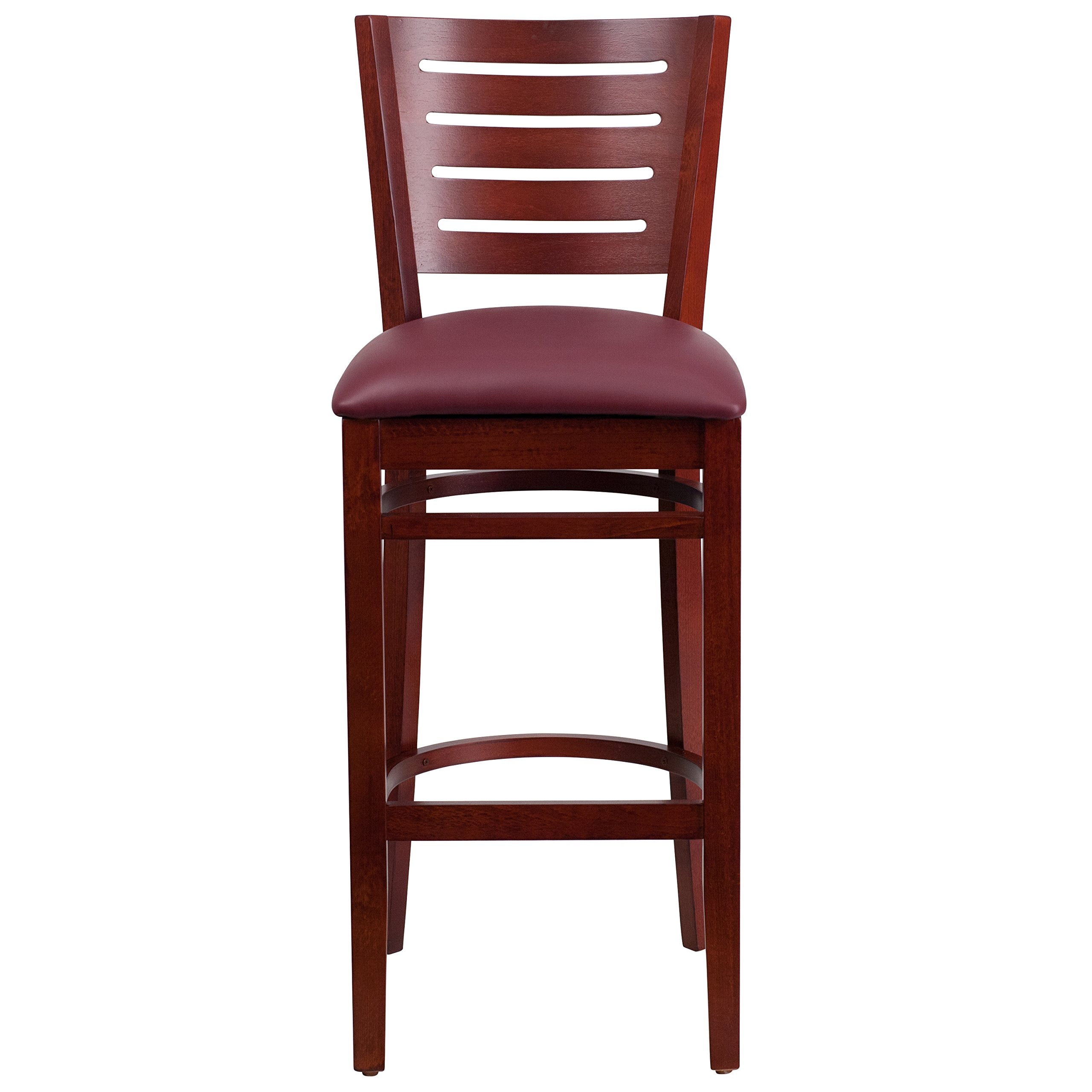 Flash Furniture Darby Series Slat Back Mahogany Wood Restaurant Barstool - Burgundy Vinyl Seat