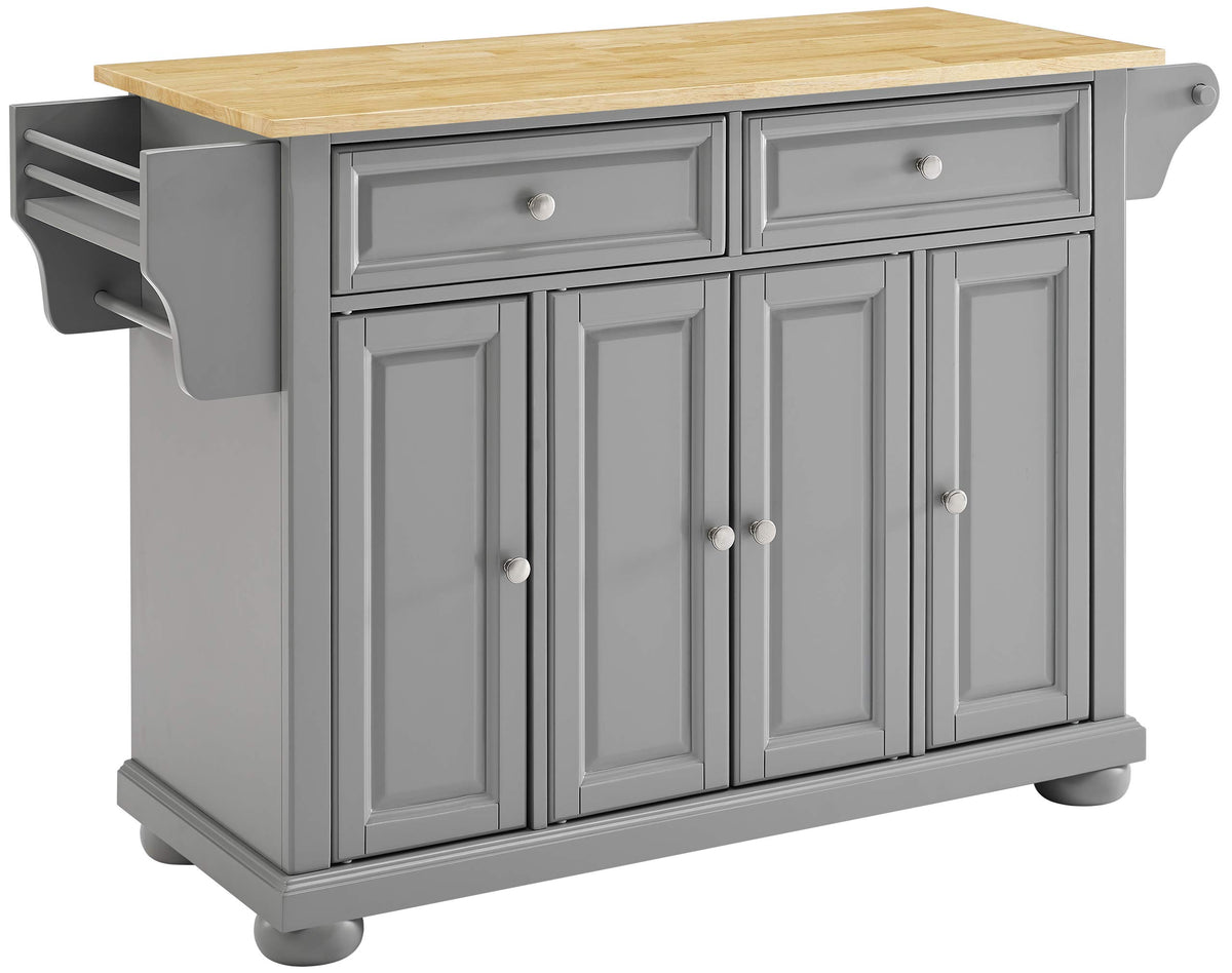 Crosley Furniture Alexandria Wood Top Rolling Kitchen Island Storage Cart, Microwave Stand, Spice Rack, Gray