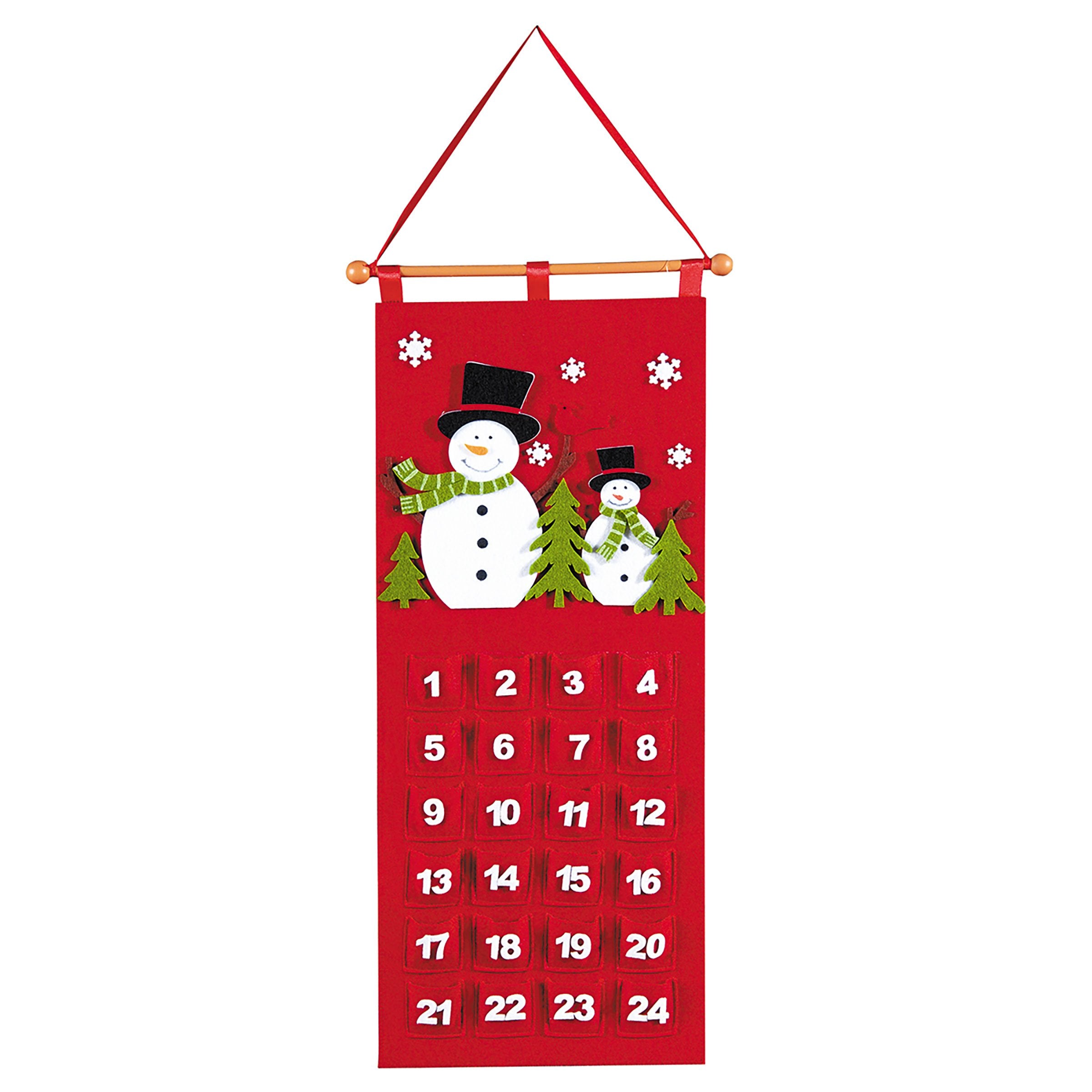 C&F Home Snowmen with Pockets Scarf Trees Christmas Xmas Holiday Seasonal Handcrafted Advent Countdown Calendar Red