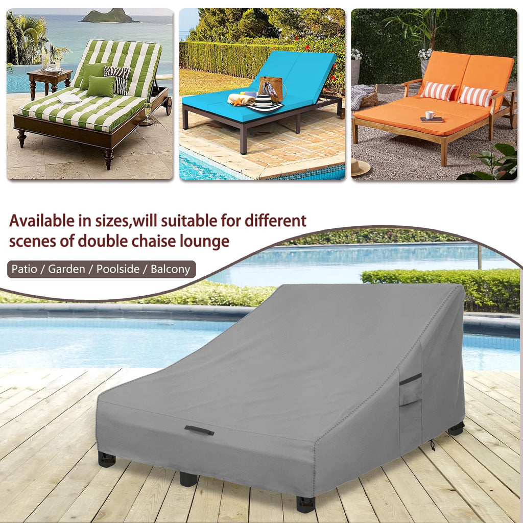 Okcool 100% Waterproof Patio Double Wide Chaise Lounge Chair Cover, 600D Tough Canvas 80 Inch Outdoor Chaise Lounge Covers