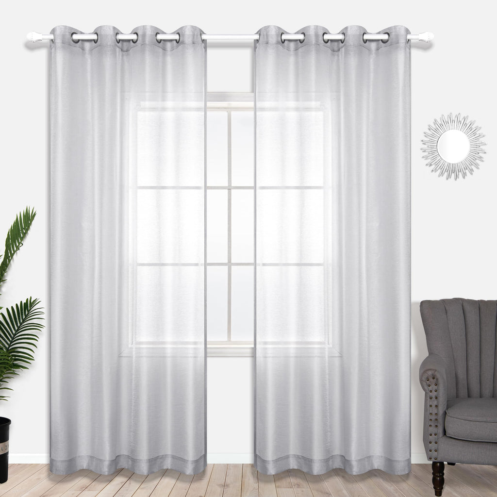 Koufall Silver Grommet Faux Linen Sheer Curtains 52X90 Inch Length