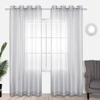 Koufall Silver Grommet Faux Linen Sheer Curtains 52X90 Inch Length