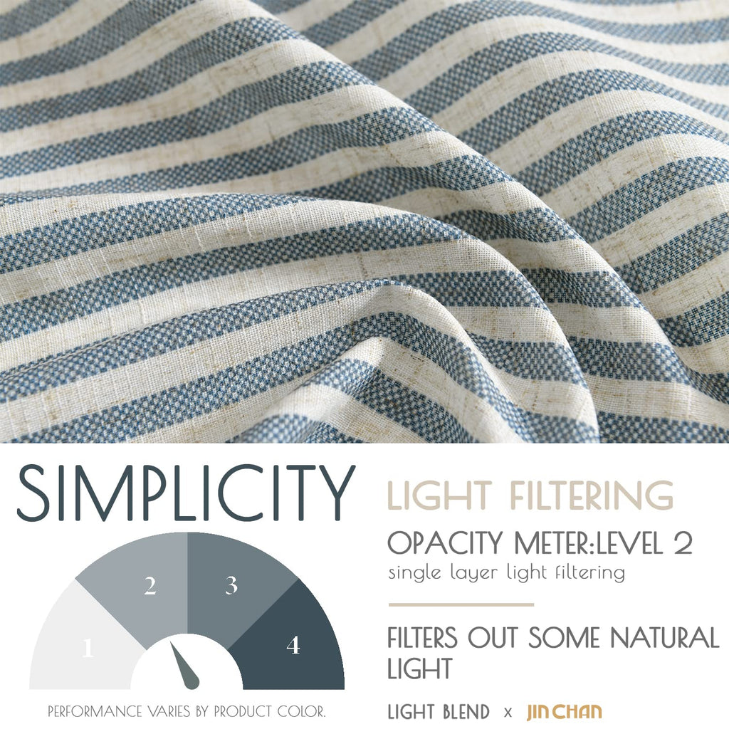 Jinchan Kitchen Curtains Linen Striped Tier Curtains 36 Inch Ticking Stripe Cafe Curtains Pinstripe Farmhouse For Bathroom Rv 2 Panels Blue On Beige