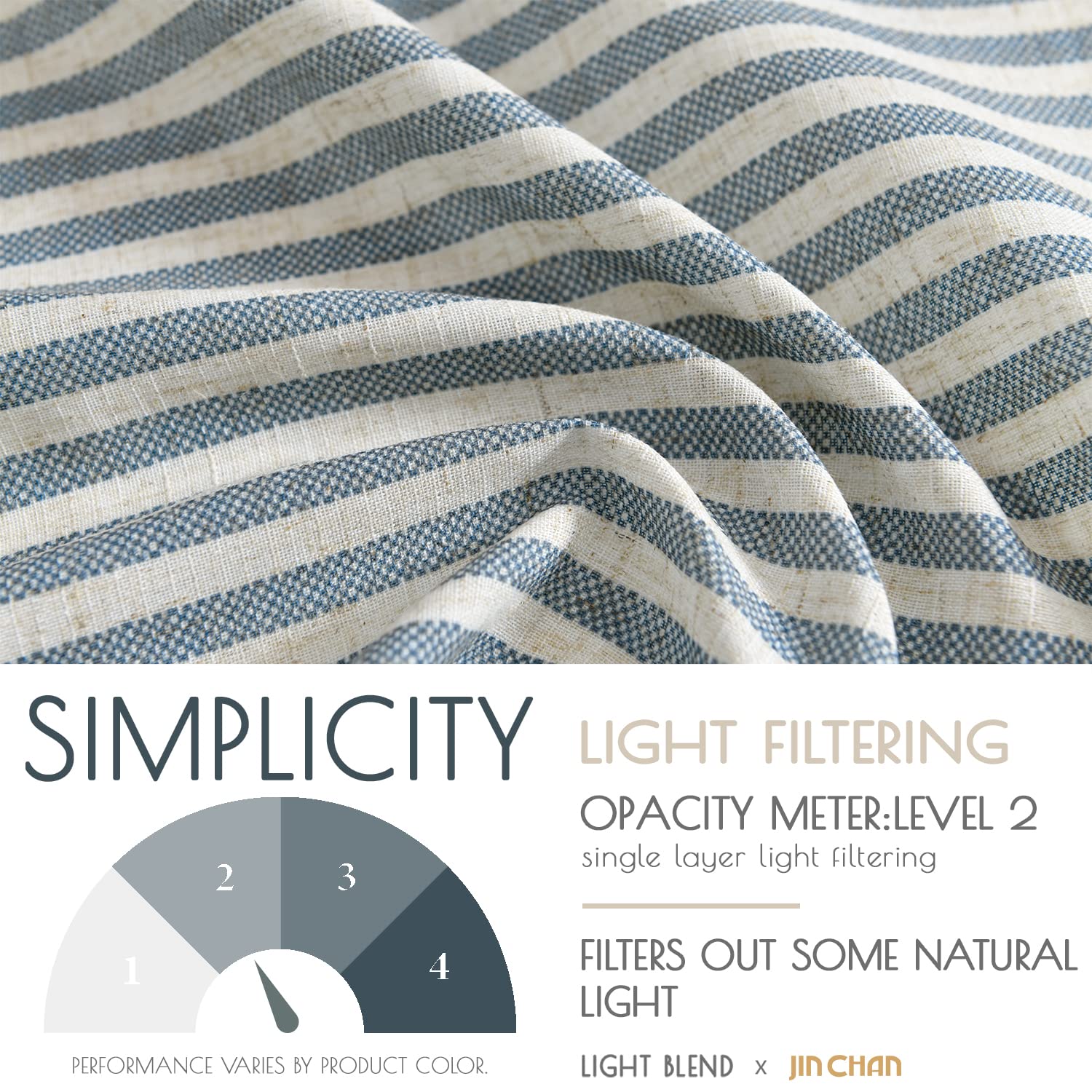 Jinchan Kitchen Curtains Linen Striped Tier Curtains 36 Inch Ticking Stripe Cafe Curtains Pinstripe Farmhouse For Bathroom Rv 2 Panels Blue On Beige