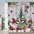 Bonhause Christmas Gnomes Shower Curtain Xmas Tree Balls Gift Boxes Winter Holiday Decorative Bath Curtain 72 x 72 Inch Polyeste