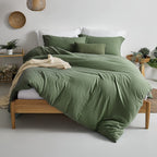 Mildly Super Soft Duvet Cover - 100% Washed Microfiber Olive Green Comforter Cover Set 3 Pieces With Zipper Closure & Corner Tie