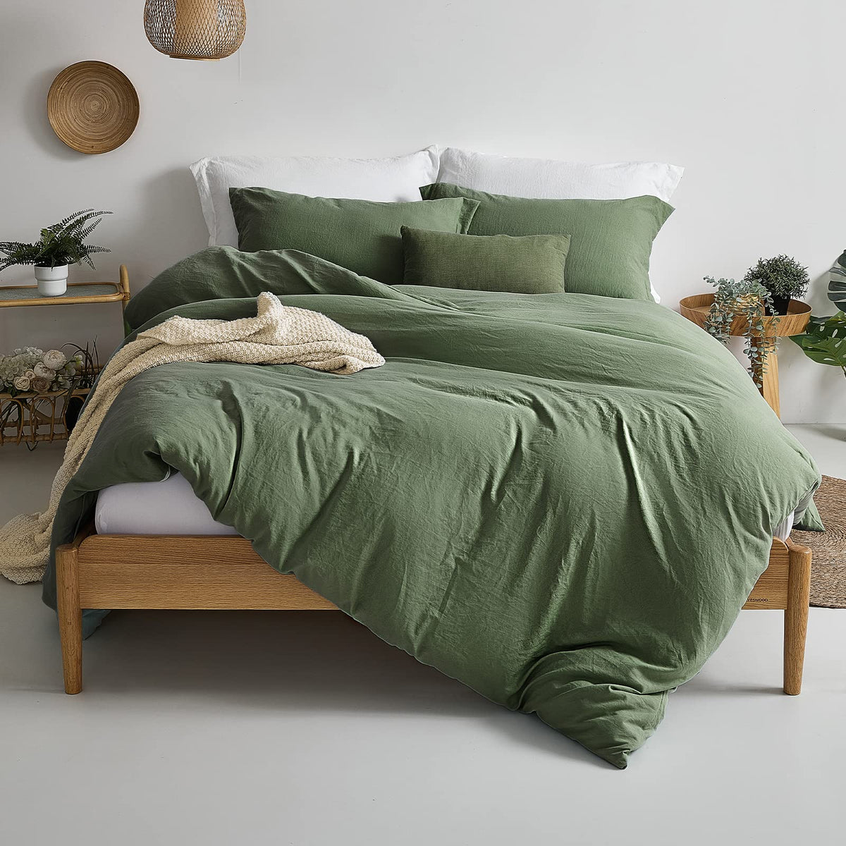 Mildly Duvet Cover Set Olive Green - 100% Washed Microfiber Super Soft Comforter Cover Set California King Size Breathable & Lig