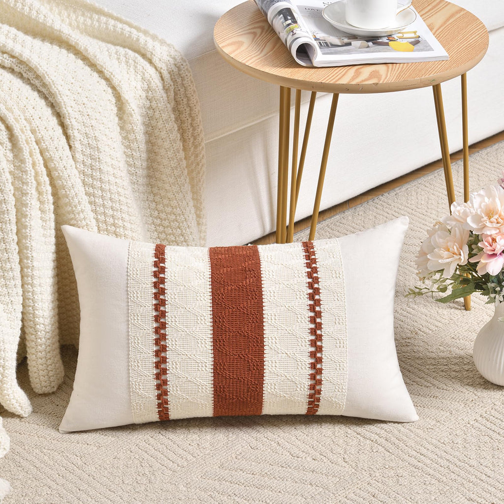 Fancy Homi Set Of 2 Rust Boho Lumbar Decorative Throw Pillow Cover 12X20 Inch For Couch Bed Sofa, Aesthetic Modern Organic Fall