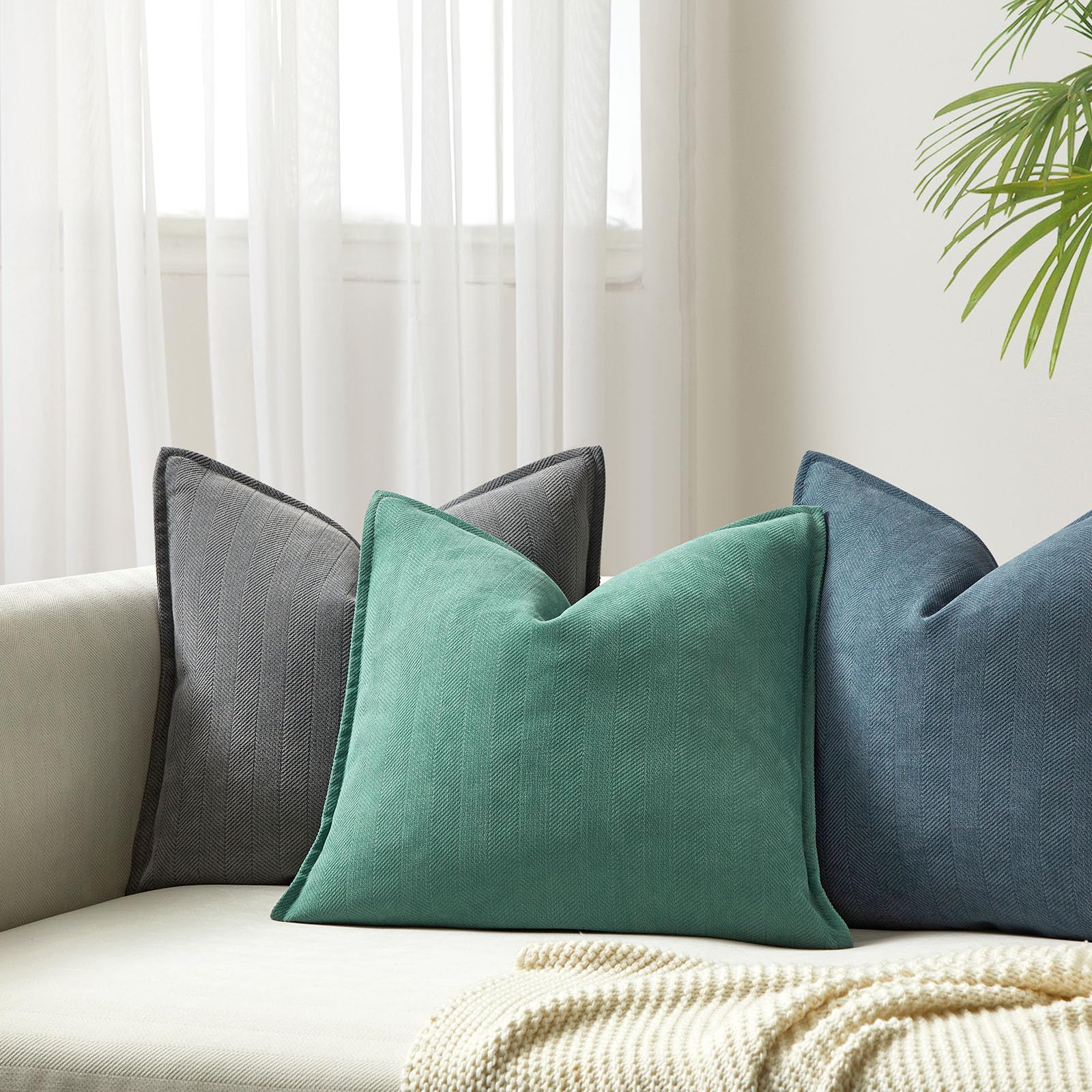 Juspurbet Turquoise Herringbone Textured Throw Pillow Covers 16X16 Inch Set Of 2 For Home Decor Living Room Couch Bed Decorative