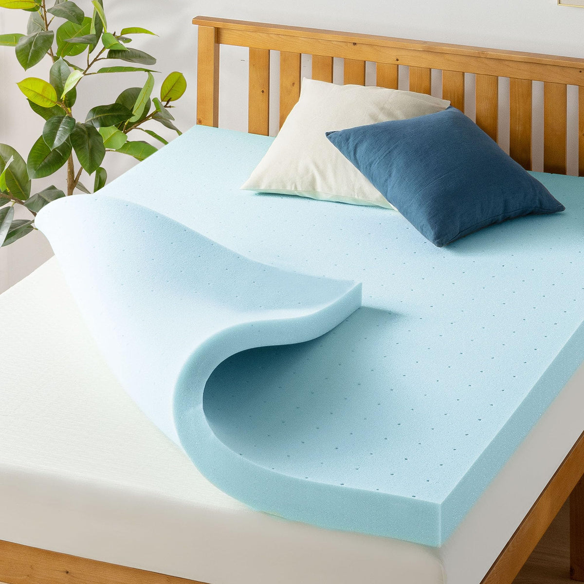 Best Price Mattress 4 Inch Ventilated Memory Foam Mattress Topper, Cooling Gel Infusion, Certipur-Us Certified, Full Blue