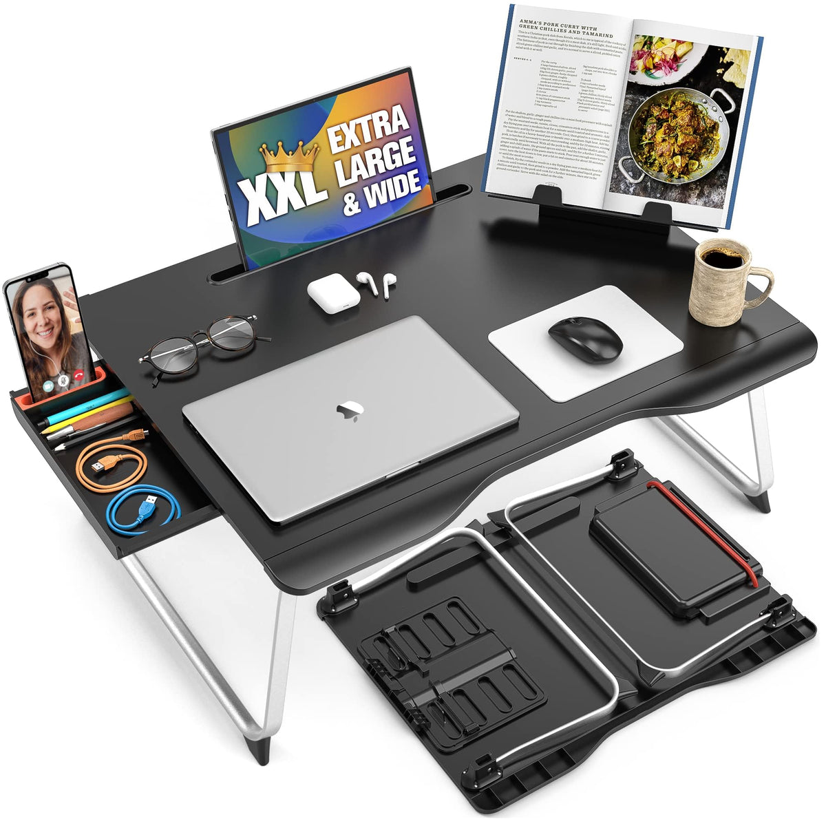 Cooper Mega Table Plus [Premium Xxl Extra Large] Laptop Lap Desk & Book Stand | Multifunctional Foldable Lap Desk, Laptop Desk F