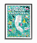 Stupell Industries Pacific Crest Trail Aqua Blue and Pink Illustrated Scenic Map Poster Framed Giclee Texturized Art, 11 x 1.5 x