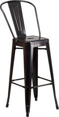 Commercial Grade 30 High Black-Antique Gold Metal Indoor-Outdoor Barstool with Removable Back