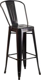 Commercial Grade 30 High Black-Antique Gold Metal Indoor-Outdoor Barstool with Removable Back