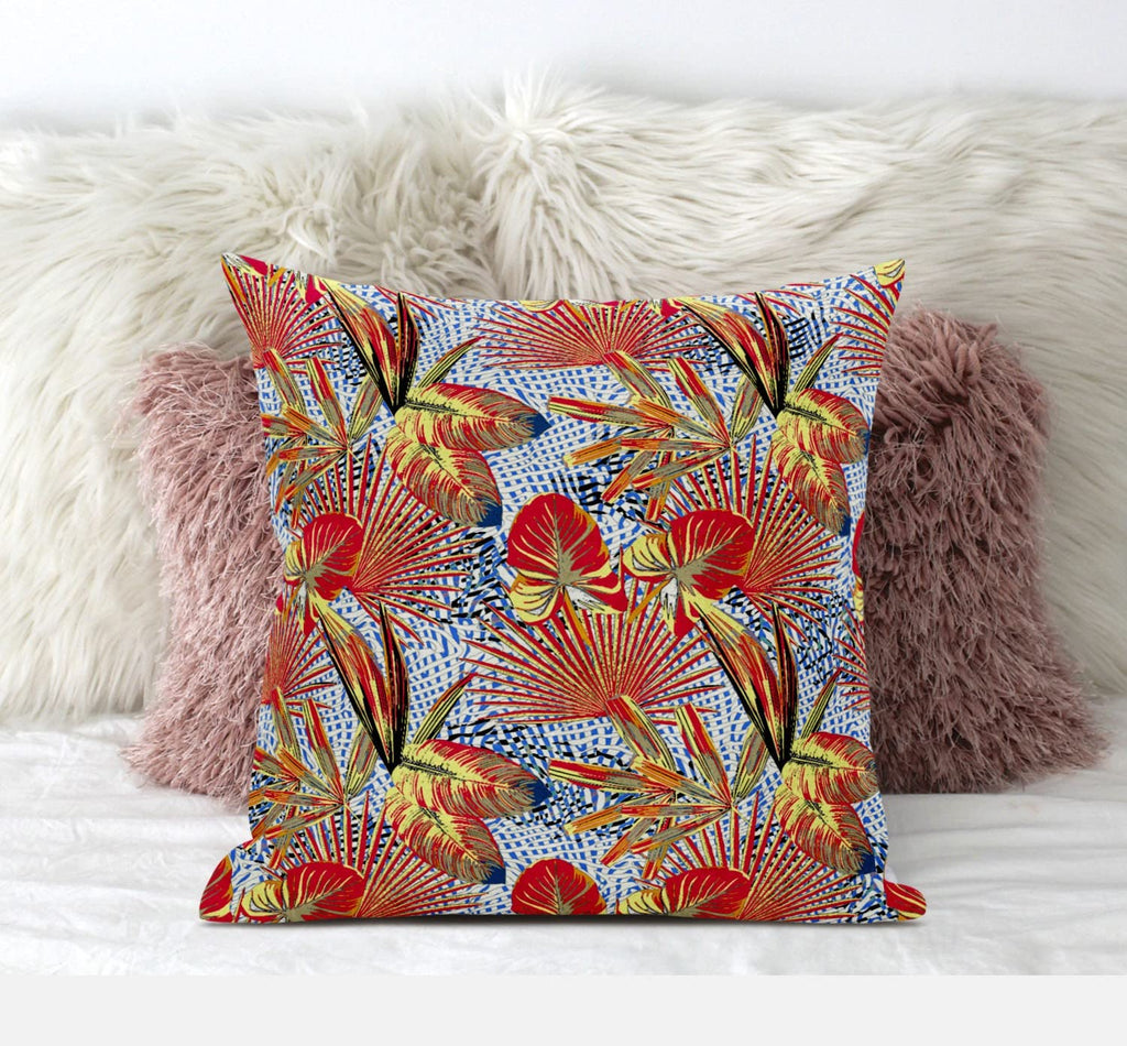 HomeRoots Gold Black Purple 16â€ Crimson Yellow Tropical Zippered Suede Throw Pillow