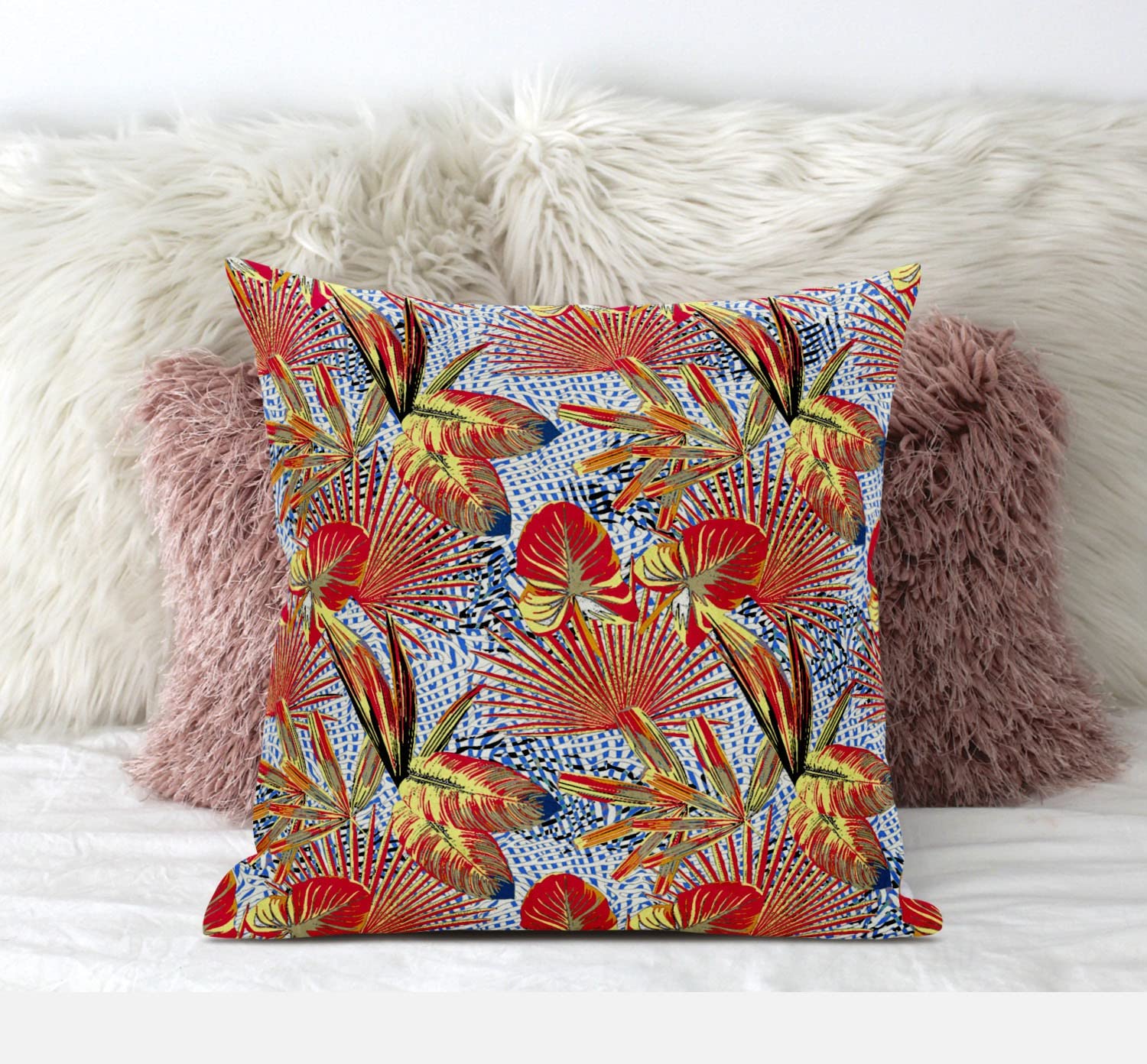 HomeRoots Gold Black Purple 16â€ Crimson Yellow Tropical Zippered Suede Throw Pillow