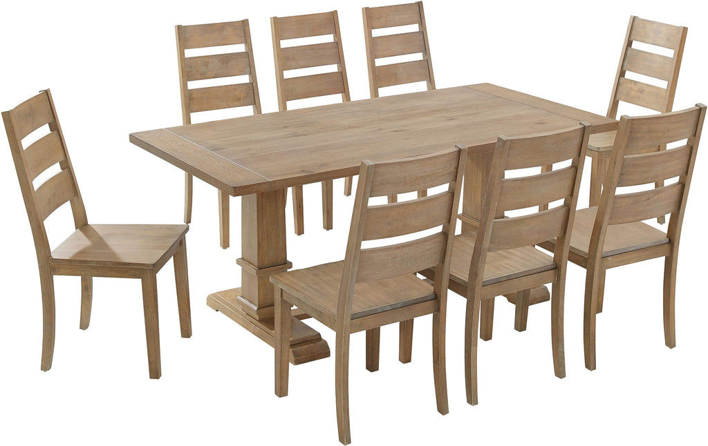 Crosley Furniture Joanna 9-Piece Modern Farmhouse Dining Table Set for 8 with Ladderback Chairs, Rustic Brown