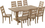 Crosley Furniture Joanna 9-Piece Modern Farmhouse Dining Table Set for 8 with Ladderback Chairs, Rustic Brown