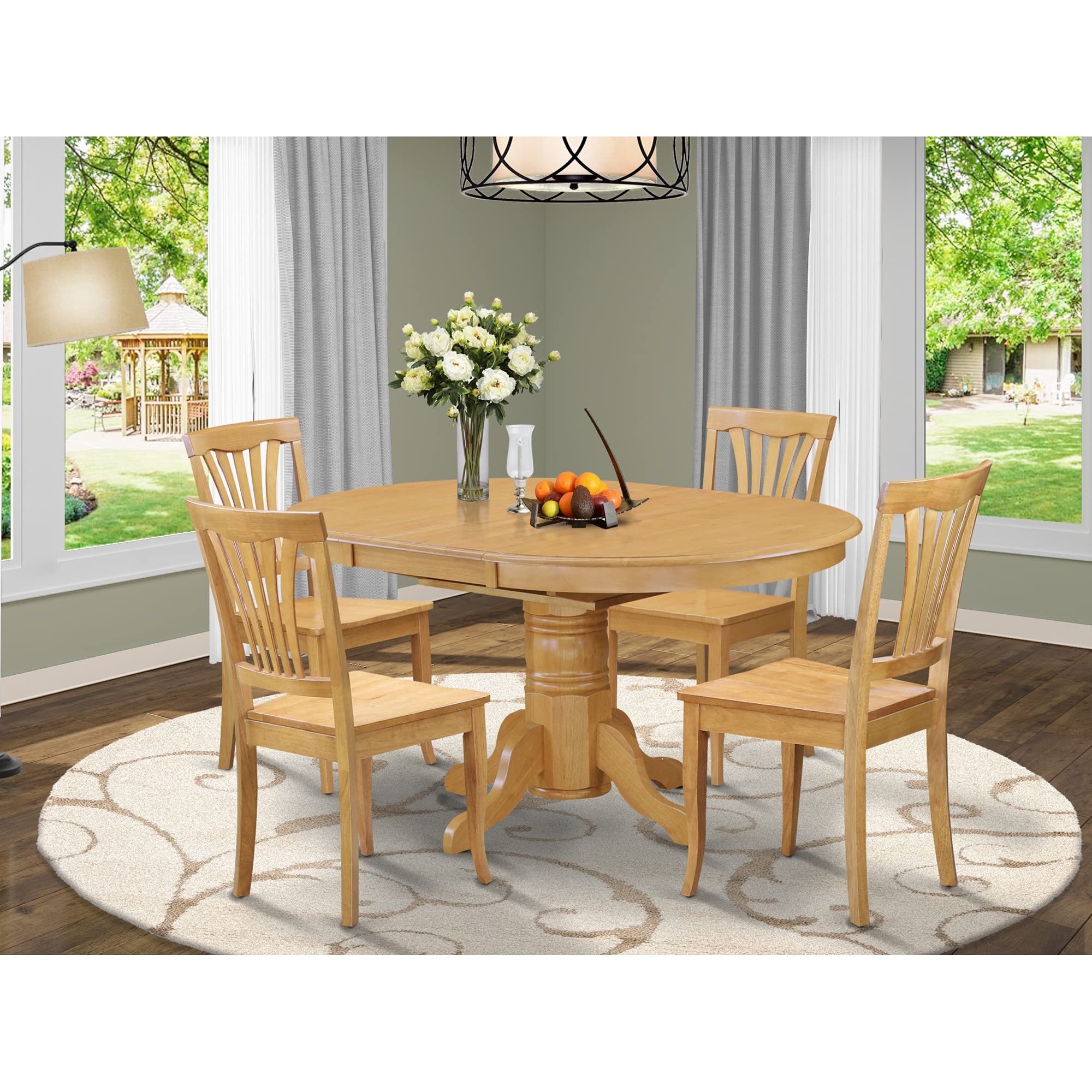 East West Furniture Avon 5 Piece Dinette Set for 4 Includes an Oval Room Table with Butterfly Leaf and 4 Kitchen Dining Chairs, 42x60 Inch, Oak