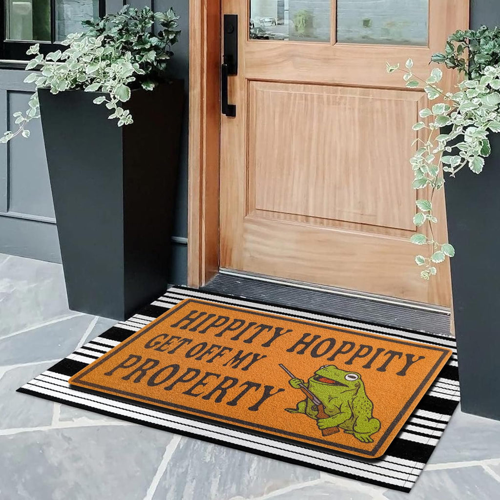 Funny Door Mat For Front Door, Frog Coir Doormat For Outside Entrance Hippity Hoppity Get Of My Property Welcome Mats 30X17 Inch
