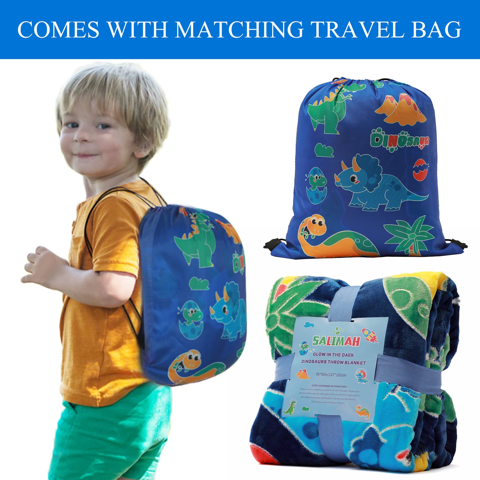 Glow In The Dark Dinosaur Blanket Gifts For 1-10 Year Old Boys Girls ,Dino Soft Kids Blankets,Dino Party Blankets,Luminous Toys