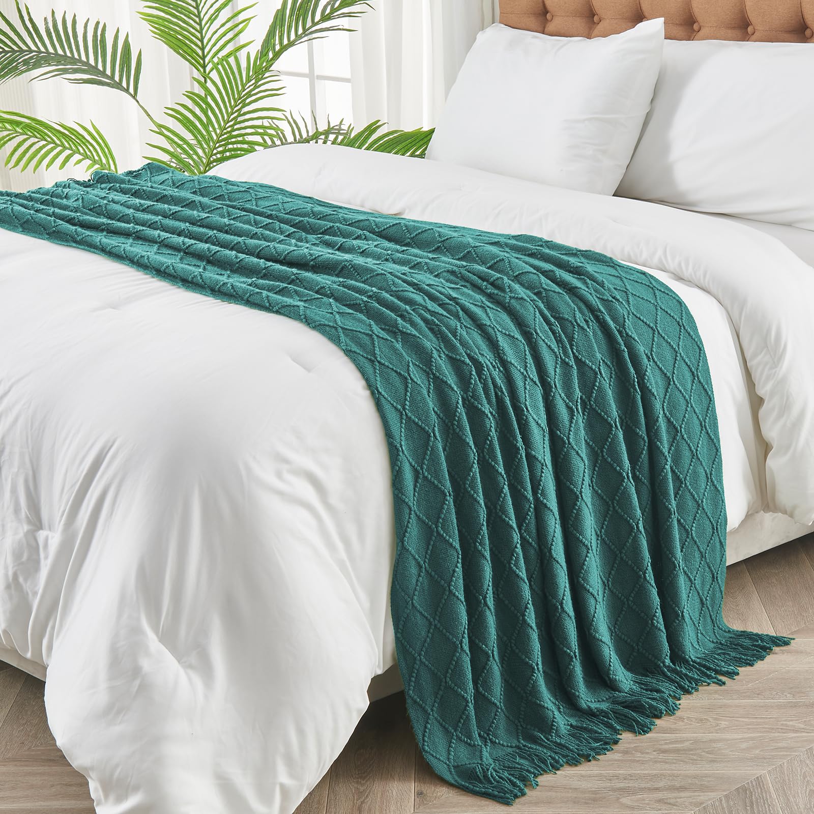 Inhand Knitted Throw Blankets For Couch And Bed, Soft Cozy Knit Blanket With Tassel, Blue Lightweight Decorative Blankets And Th