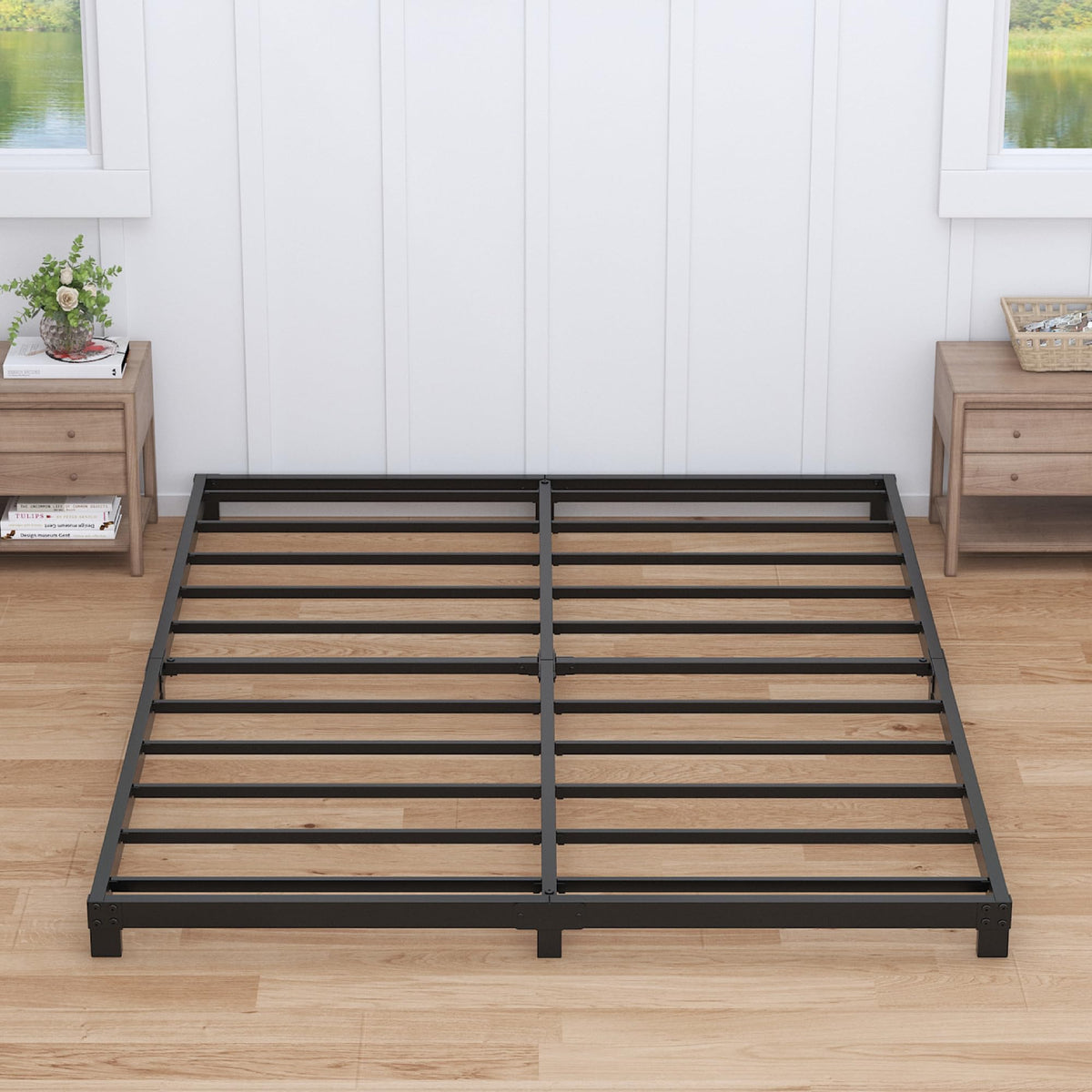 Nailsong 4 Inch Bed Frame Full Low Profile, Full Size Metal Bed Frame No Box Spring Needed, Heavy Duty Metal, Easy Assembly, Bla