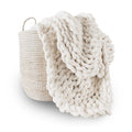 Adyrescia Chunky Knit Blanket Throw | 100% Hand Knit With Jumbo Chenille Yarn (50'X60', Cream White)