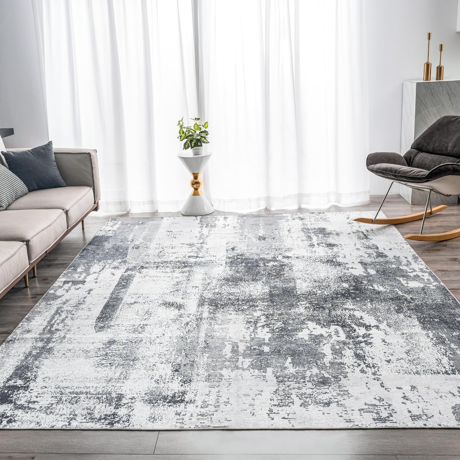 Omerai Washable Rug 8'X10' Abstract Machine Washable Rugs Ultra-Thin Area Rugs For Living Room Non Slip Stain Resistant Modern L